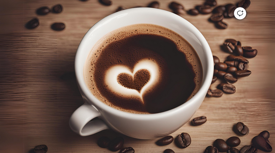 a cup of coffee with love, with some coffee beans